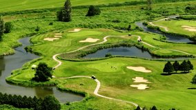Golfers And Golf Carts At Golf Course On Sunny Day In Surrey, BC, Canada. aerial shot - Powered by Shutterstock - Get 15% off with code: PIKWIZARD15