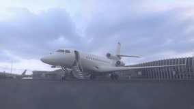 White luxury private jet waiting for passengers on a airfield runway asphalt. Tourist or businessman concept