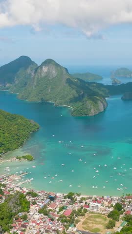 Residential area near the coast. El Nido, Palawan. Philippines. Vertical view. Royalty-Free Stock Footage #3486477281