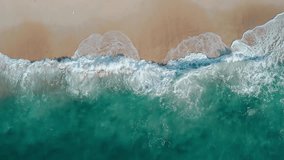 Mesmerizing ocean waves sandy shoreline aerial top view. Expanse ocean majestic waves sandy beach serene retreat Waves caress ocean edge beauty oceanic coast tranquility of coastal landscape. - Powered by Shutterstock - Get 15% off with code: PIKWIZARD15