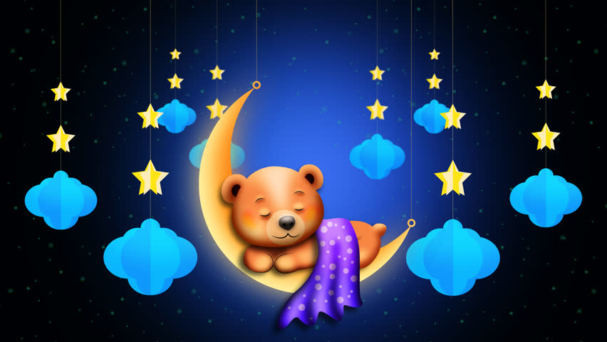 Cute little bear cartoon sleeping on the moon. Looped animation cartoon background for lullabies Royalty-Free Stock Footage #3486554495