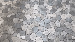 4K video. Walkthrough. Seamless flagstone outdoor paving textures, or cobblestone cut flat in random pieces, grey, light grey, charcoal color. Monochrome stone slabs. Pavement floor paving stone