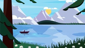 Sailing in the lake, boating alone in the forest, animation video