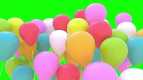 Colorful balloons flying in the air. Flying balloons. Multicolored balloons. Balloons rising in the air. Balloon on green screen. Balloon Transition. - Powered by Shutterstock - Get 15% off with code: PIKWIZARD15