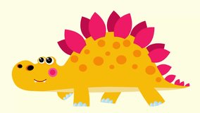 Cartoon dinosaur stegosaur walking cycle. Alpha matte included. Cute 2d hand made prehistoric yellow animal character animation good for any use.  - Powered by Shutterstock - Get 15% off with code: PIKWIZARD15