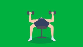 3D Male Cartoon Workout, Animation Cartoon Video Green Screen, 4k realistic male Character doing chest press loop animation on the chroma key, Exercising Regularly, Green Screen Background Free Video
