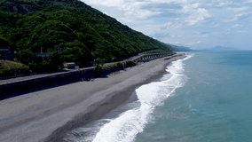 Drone view of Highway by the sea in Japan