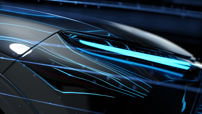 a fragment of a car with the effect of aerodynamic lines in blue