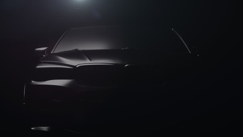 a black car with a dynamic backlight that forms glare on the car body