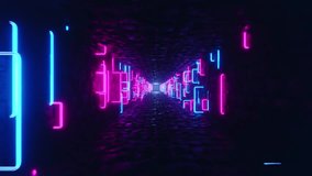 A long, dark hallway with purple and blue neon lights on both sides of it. Looped animation. - Powered by Shutterstock - Get 15% off with code: PIKWIZARD15