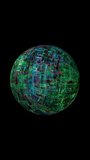 Sphere of abstract electronic circuits. Vertical video. Technology and sci-fi background loop.
