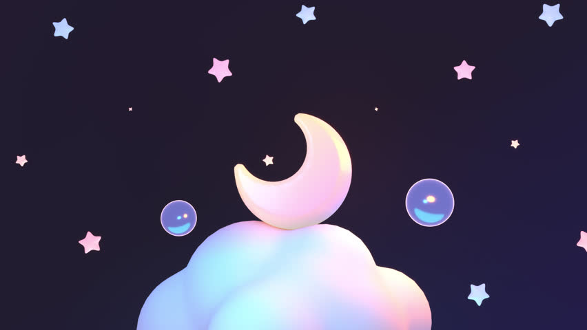 Looped cartoon moon on a cloud with stars and bubbles in the night sky animation. Royalty-Free Stock Footage #3486938793