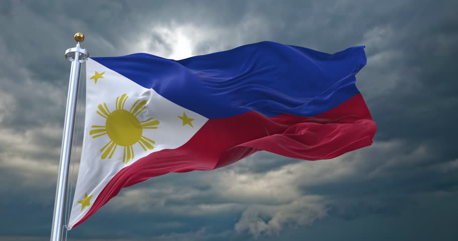 Flag of Philippines realistic waving in the wind with cloudy sky background (Perfect Loop)