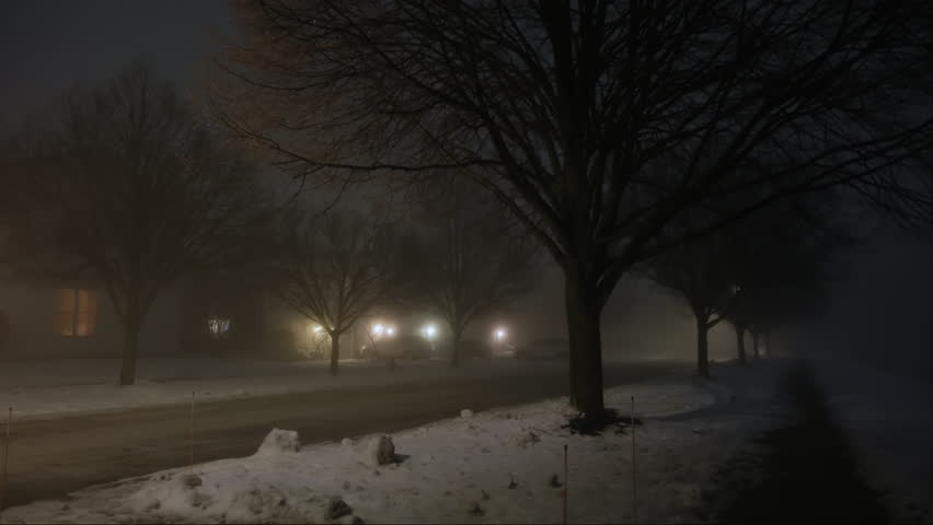 Dark street whit street light at night with heavy fog. Wide shot Royalty-Free Stock Footage #3486958621