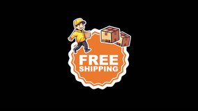 Orange Free Shipping Sticker with Happy Courier and Cardboard Boxes. On A Transparent Background - Powered by Shutterstock - Get 15% off with code: PIKWIZARD15