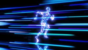 Digital Man Running Fast Through Big Data Stream Futuristic Concept. Abstract Human Hologram Moving in Flying Lines Cyberspace. Light Neon Trails and Virtual Person Technology Style 3d Animation 4k. - Powered by Shutterstock - Get 15% off with code: PIKWIZARD15
