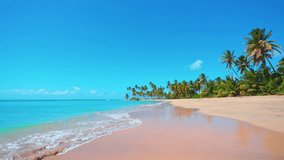 Thailand paradise beach. Marine summer landscape of the ocean embankment overlooking a palm grove. Vibrations of warm palm sand. Luxury travel summer vacation background concept.