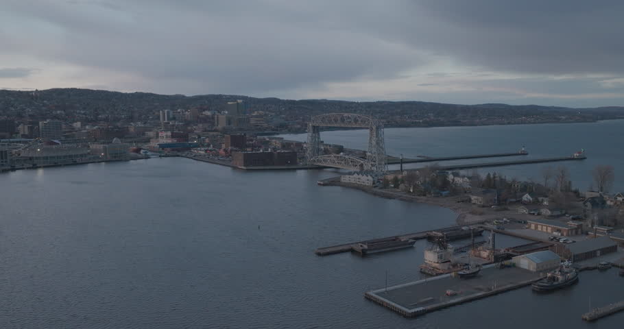 Panoramic Aerial View of Duluth’s Harbor and Lift Bridge