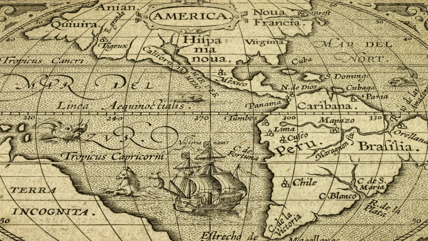 Antique Map of South America with Magellan Strait, Circa 1500