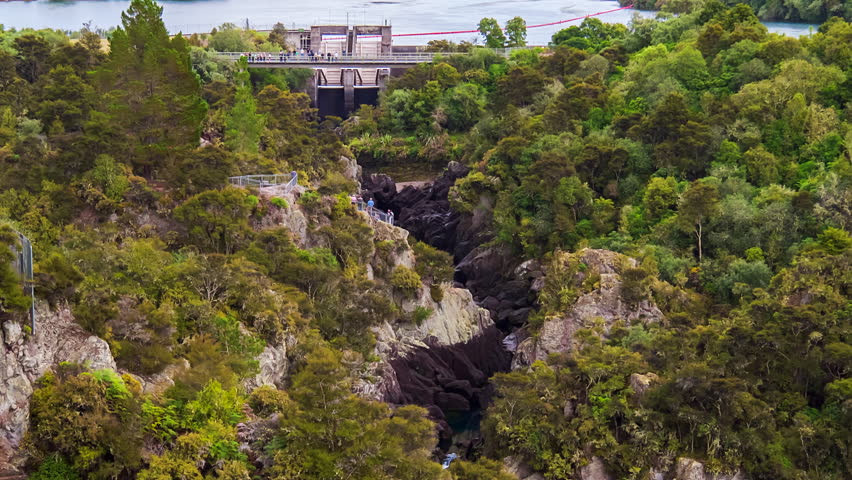 Opening the dam at the Aratiatia Power Station in New Zealand releasing rapids of the Waikato River - amazing time lapse