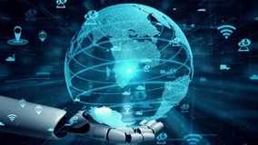 MLP Futuristic robot artificial intelligence enlightening AI technology development and machine learning concept. Global robotic bionic science research for future of human life. 3D rendering graphic. - Powered by Shutterstock - Get 15% off with code: PIKWIZARD15