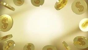 looping animation of a background frame surrounded by golden dollar coins