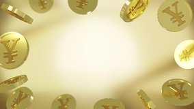 looping animation of a background frame surrounded by golden yen coins
