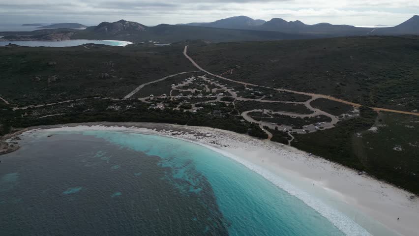 Lucky Bay beach and surrounding landscape, Cape Le Grand National Park, Western Australia. Aerial drone view