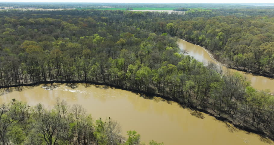 Rivers And Vegetation At Lower Hatchie National Wildlife Refuge In Tennessee, USA - Aerial Drone Shot