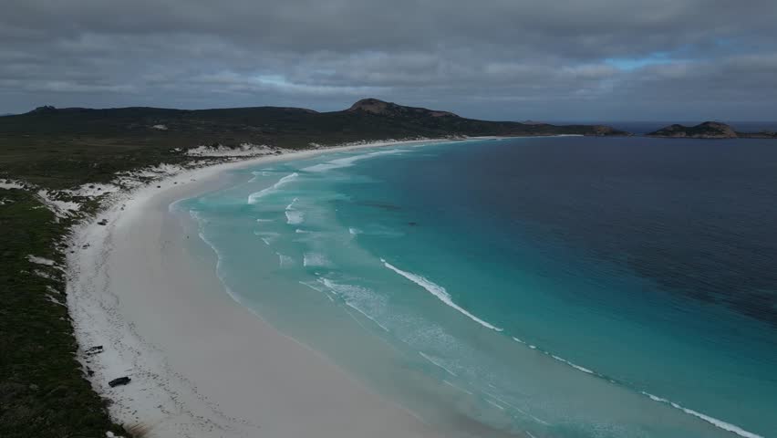 Lucky Bay beach, Cape Le Grand National Park, Western Australia. Aerial drone panoramic view 
