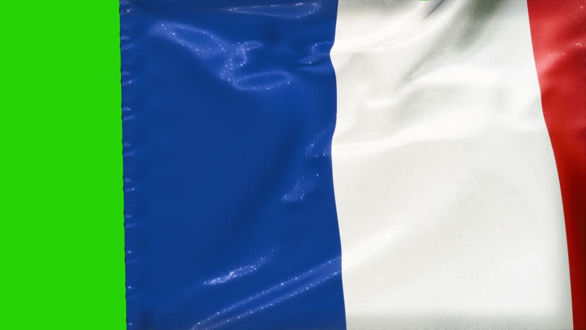 Flag of France waving transition 4K animation over an easily keyable background