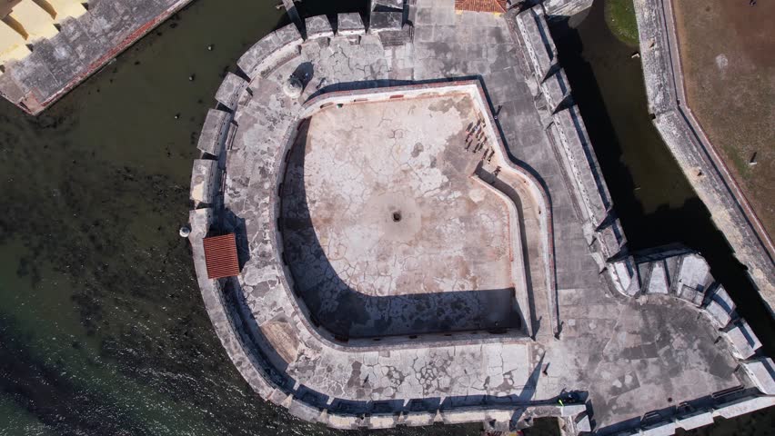 Top Down Aerial View, San Fernando Castle on Bocachica Island, Old Colonial Defence of Cartagena, Colombia