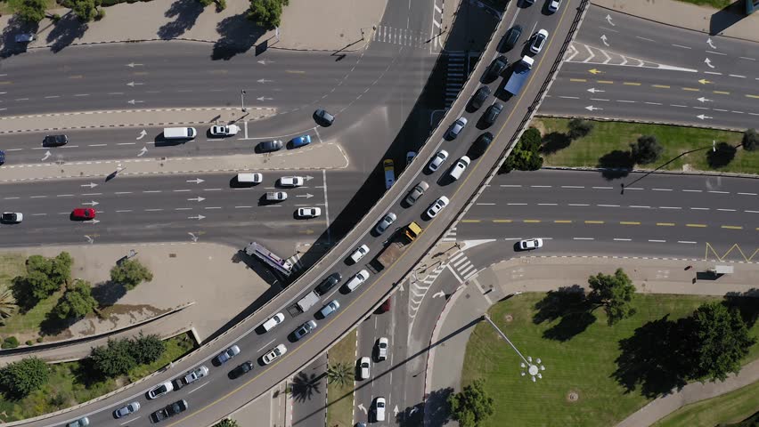 Aerial view of Tel Aviv Glilot highway interchange with traffic in all directions