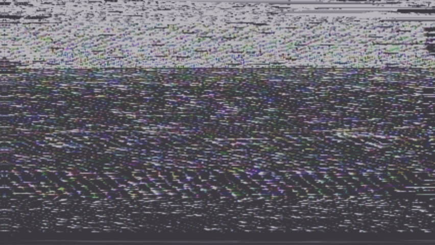 Old movie on VHS. The end of the film on videotape. Artifacts and distortions on a gray screen. Bad signal.