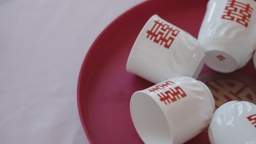 Engagement ceremony items for Chinese weddings, Chinese teacups, trays