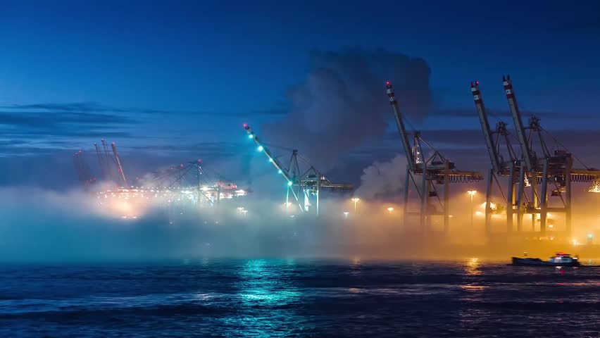 Port of Hamburg skyline time lapse day to night