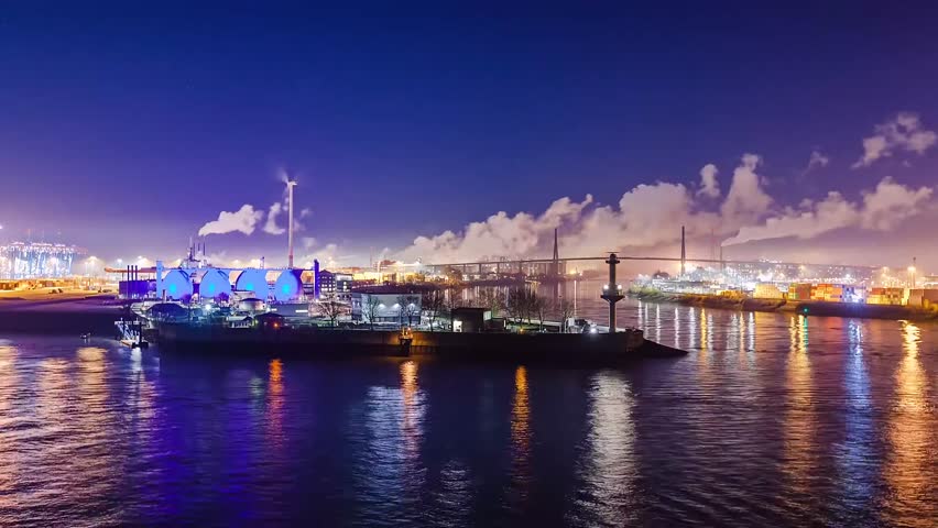 Port of Hamburg skyline time lapse day to night