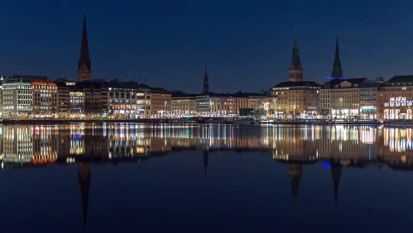 Port of Hamburg skyline time lapse day to night
