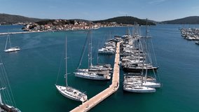 Aerial video of one of the most beautiful marinas of the Mediterranean - Marina Frapa. It is situated in the central part of the Croatian coast, between Sibenik and Split, in Rogoznica, Croatia.