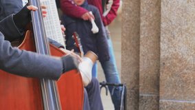 Street Musicians playing Musical Stringed Instruments On The Street