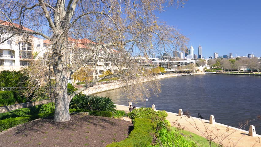 Perth, Australia. Skyscrapers of Downtown Perth from Elizabeth Quay at night