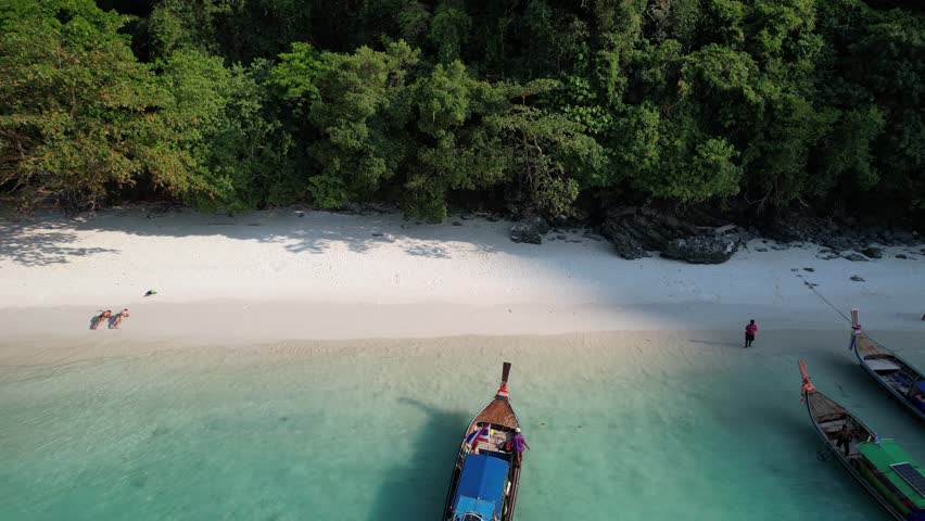 Aerial view of monkey beach in Koh Phi Phi island in Krabi, Thailand