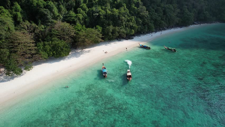 Aerial view of monkey beach in Koh Phi Phi island in Krabi, Thailand