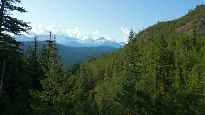 Aerial view of mountains with glaciers near Squamish, British Columbia, Canada.