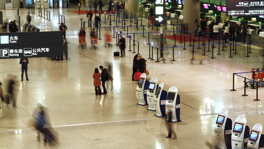 SHANGHAI - DECEMBER 22: Time lapse of Shanghai Hongqiao Airport Terminal on