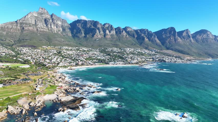 Aerial of the Twelve Apostles and Camps Bay, Cape Town, Western Cape, South Africa, Africa