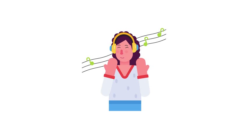 Modern flat animation of a girl listening music 