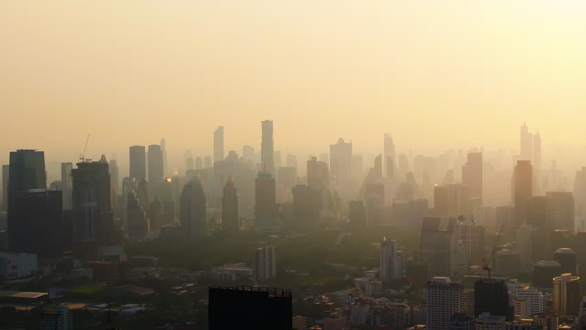 Climate emergency. Climate change. Global warming.Epic view of smog and pollution hanging over Bangkok. Air Pollution