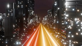 City at night and lights running on the road Seamless looping animation. City of future technology with sparkling lights at night. 3D Render. - Powered by Shutterstock - Get 15% off with code: PIKWIZARD15