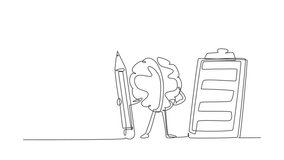 Animated self drawing of continuous line draw brainy student human brain cartoon character with pencil, clipboard, checklist. Business success completed plan concept. Full length single line animation - Powered by Shutterstock - Get 15% off with code: PIKWIZARD15